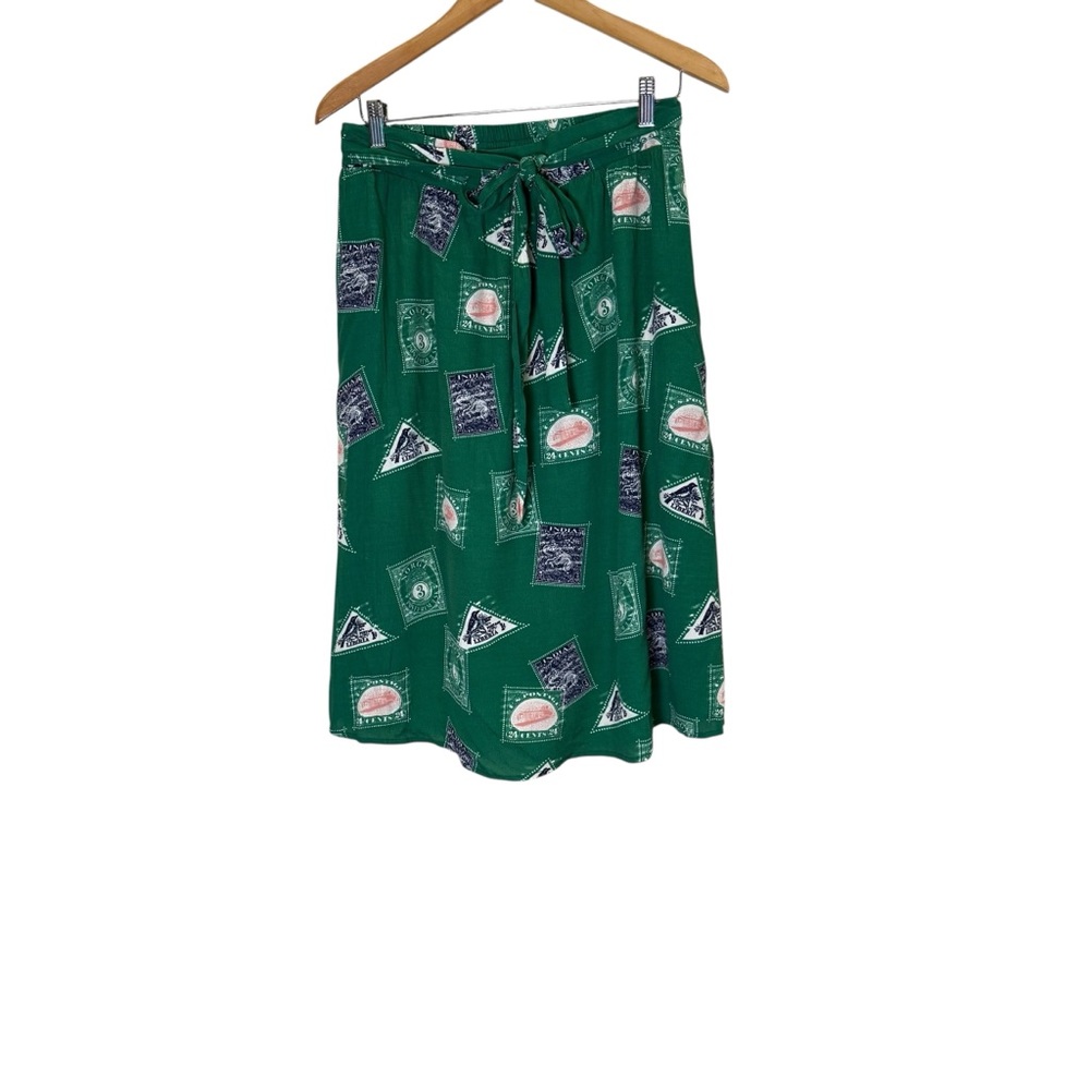 Porridge Anthropologie Get Away Stamp Travel Campy Summer Midi Skirt sz M
